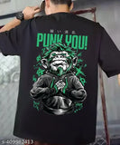 Men's black punk anime oversize cotton-blend t-shirt, soft and comfortable, India origin