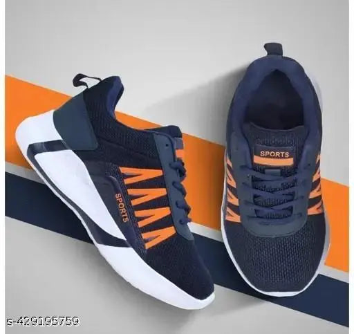 Blue mesh sporty sneakers with a red sports logo