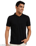 Black cotton polo t-shirt for men, half sleeve, collared neck, durable stitching, soft fabric, suitable for all seasons