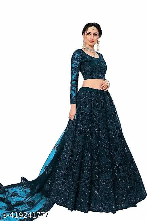 New, fashionable, net embroidered Gujarati semi-stitched lehengha choli for bridal wear, India