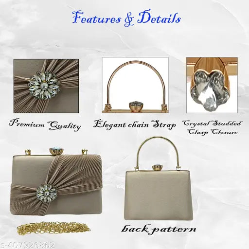 Silver clutch, pearl accents, chain strap