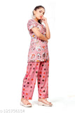 Cool multi-colored digital printed polyester top & pyjama, relaxed fit for women's lounge wear on hanger
