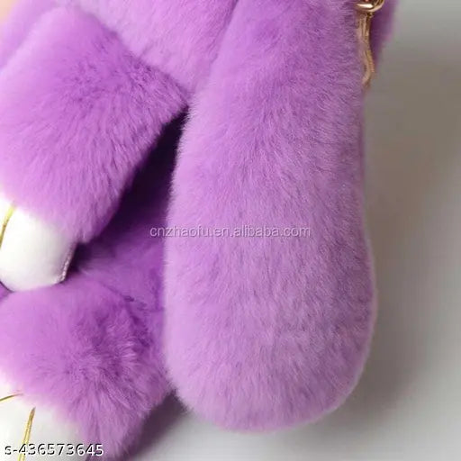 Purple fluffy bunny crossbody bag with chain strap