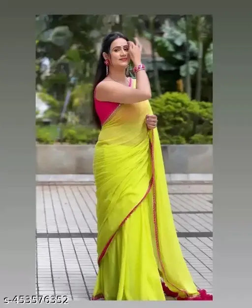 Georgette designer saree with Bangalori silk blouse, new fancy Indian saree in free size (5.5m length)