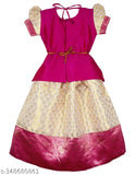 Silk Lehenga Choli Set for Kids, embellished with lace work, perfect for traditional South Indian occasions like Ugadi, Mysuru Dasara, or wedding