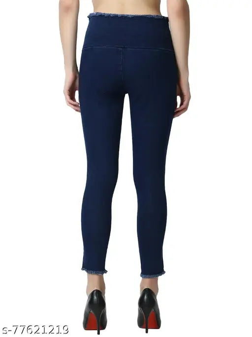 Blue denim jeggings for ladies, solid pattern, made in India