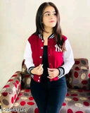 Maroon cotton blend NY jacket with long sleeves and solid print design, size S-XL, made in India