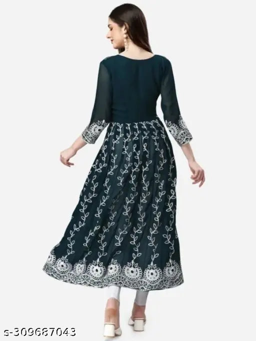 Georgette, three-quarter sleeve embroidered kurti for women and girls, fancy Indian embellishments