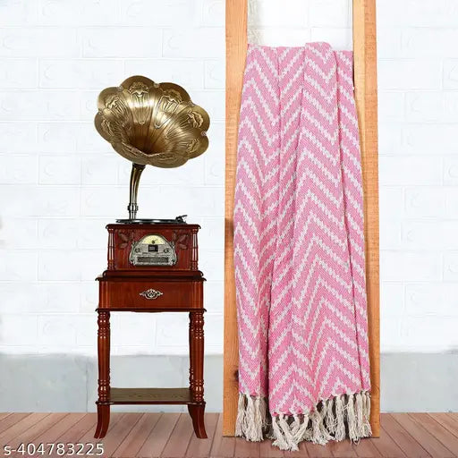 Pink 100% Cotton Striped Throw Blanket, soft, plush, and warm (50 x 60 inches)