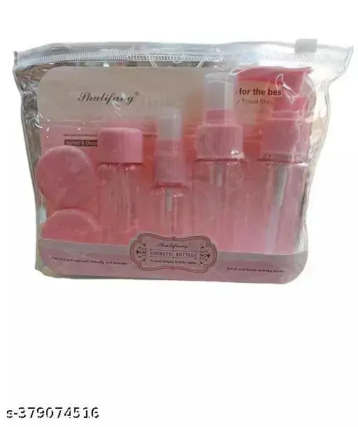 Multicolor plastic travel cosmetics spray bottles (7 pcs), leak-proof with storage pouch, ideal for makeup and toiletries
