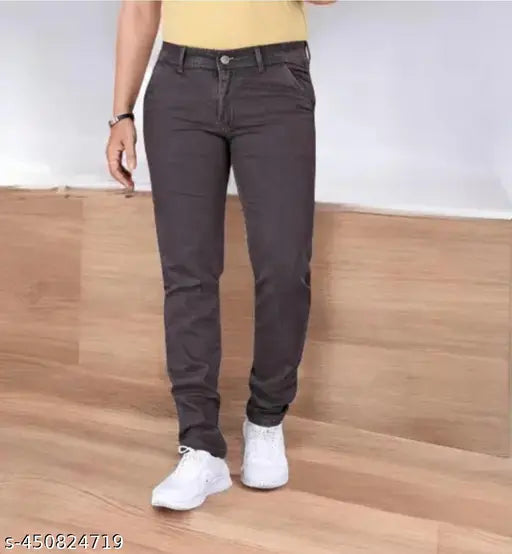 Men's brown jeans, slim fit, elastic waistband