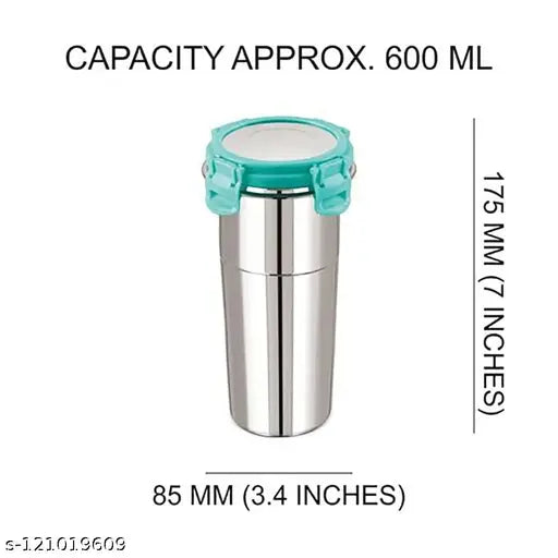 Multicolor stainless steel travel tumbler (600ml) with airtight lid, suitable for coffee, tea, milk, lassi, and butter milk, durable and leak-proof, made in India