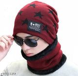 Trendy winter acrylic beanie-scarf with fur, soft & warm, great fit for women
