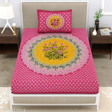 Jaipuri single cotton bedsheet, fine ethnic motifs on summer flat sheets for adults, ideal for home use in the warm season