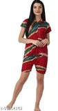 Fine quality satin women's top and short pyjama set, printed net design on satin fabric. Made in India