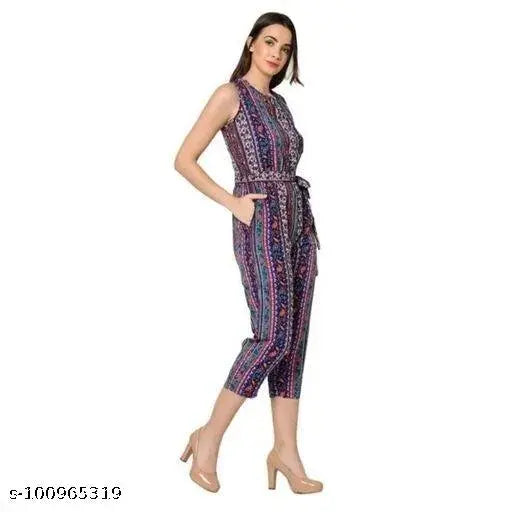 Crepe sleeveless printed net jumpsuit for women, stylish & trendy, M (30in bust, 30in length, 24in waist) by Alif Enterprises on Gillkart Brigs