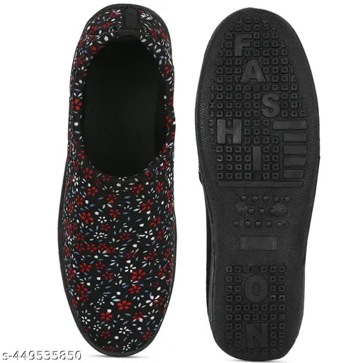 Airaqua slip-on women's shoes for gym, running and daily wear, featuring a winter bellies print in black, blue, red and white on fabric upper with velcro closure