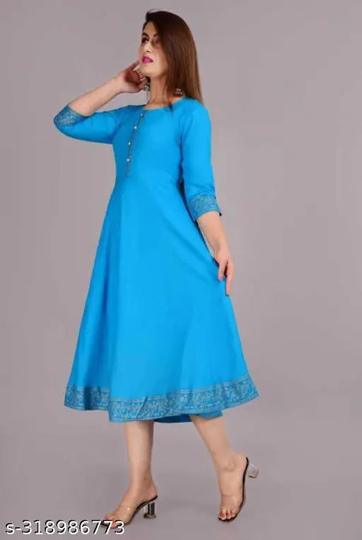 Sky blue cotton short ghera dress
