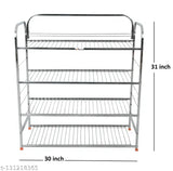 Stainless steel multipurpose wall mount rack, suitable for shoes, kitchen utensils, dishes, and books, features four layers for versatile storage needs