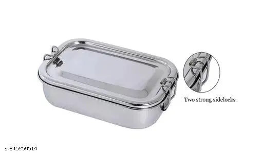 Silver rectangular lunchbox, stainless steel, heavy weight, single compartment, suitable for kids, ideal for school tiffin