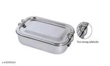 Silver rectangular lunchbox, stainless steel, heavy weight, single compartment, suitable for kids, ideal for school tiffin