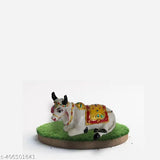 White marble Nandi cow statue for religious pooja, temple decor, home decor, or study room - India