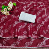 Embroidered net saree with separate satin silk blouse, trending chiffon party wear for Diwali and festive occasions