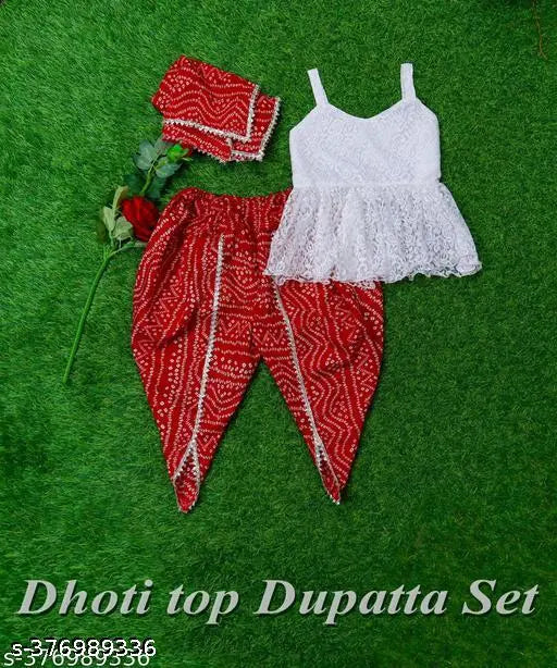 Printed net anarkali kurta, dhoti pants with dupatta set for girls, Indian traditional outfit