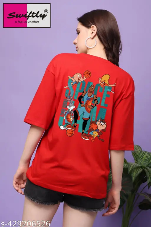 SWIFTLY Womens/Girls Oversized Space Jam Printed Half Sleeve T-shirts