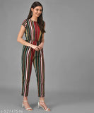 Multicolor stripe crepe jumpsuit for women, casual and vibrant, XL size with short sleeves, Indian origin