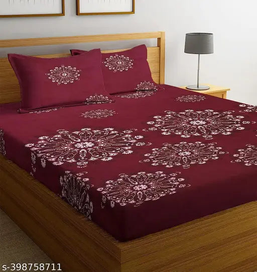 Maroon DWORTH Premium cotton double bedsheets, ultra-soft & wrinkle-free, 220 TC, 7x7.5 feet, with 2 king size pillow covers
