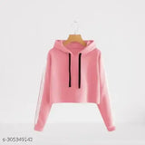 Pink cotton full sleeve crop sweatshirt for women or girls, versatile and trendy solid color top