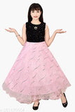 Pink lace party gown for girls, short sleeves, knee length