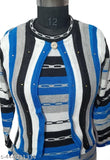 Blue woolen women's winter wear jacket-kurta set with palazzo bottoms, three-quarter sleeves, printed net pattern