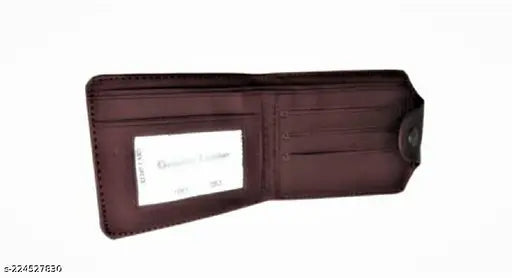 Camel brown faux leather bifold wallet, textured design with multiple compartments. Durable and soft to touch, perfect gifting solution for men