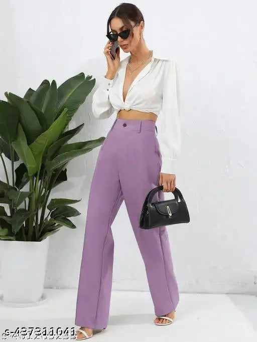 Lavender trousers with high waist and belt loops