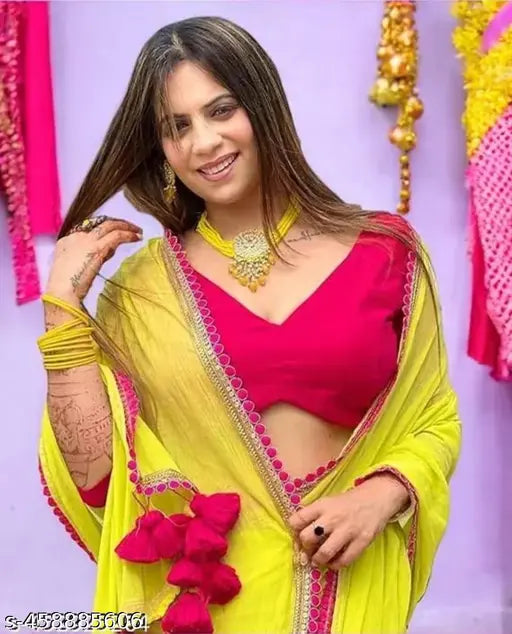 Green Georgette Reema Saree with Banarasi Silk Running Blouse, single trendy outfit from India