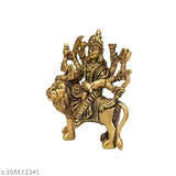 Yellow antique finish 100% pure brass Goddess Durga idol for desk, car, and home decor. (3 inch)