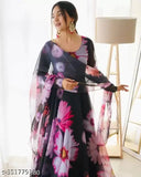 Georgette floral print fully flared dress with dupatta, high-quality Indian fabric & long sleeves