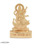 Metal Alluring Idols Figurine, Golden Plated SARSWATI Idol Statue (5.5cm x 8cm x 5.5cm), premium quality zinc Goddess of Knowledge for home decor