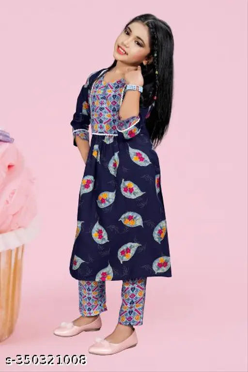 Rayon printed kurta and trousers set for girls, 8-14 years, Indian ethnic wear