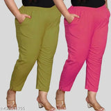 Mehndi-Rani Pink Urbane Cotton Solid Plus Size Jumbo Trouser Pants for Women - High-quality, breathable, ankle-length trousers in a flattering design, available in multiple sizes