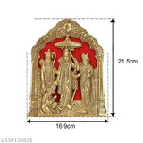 Gold-metal Ram Darbar with Hanuman Ji for Pooja - Festive decor idols & figurine sculpture statue, religious wall hangings, 21.5x17 cm