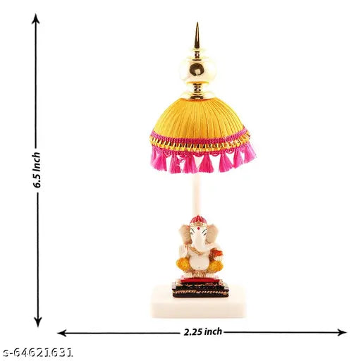 Marble Ganesh Idol, yellow umbrella stand statue for home offices, cars, and small temples
