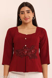 Maroon Lycra top with patch and buttons for women, India-made fashion wear