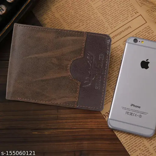 Brown artificial leather bi-fold wallet, 2 compartments, free size (10cm x 5cm), premium quality craftsmanship from India