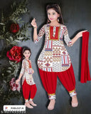 Cotton blend embellished kurta and salwar with red chunni for girls (Indian attire), size 2-3 years