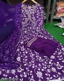 Purple rayon embroidered women's fashionable 3 piece set