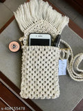 Handcrafted crochet cross-body mobile pouch with fringe, size 75 inches