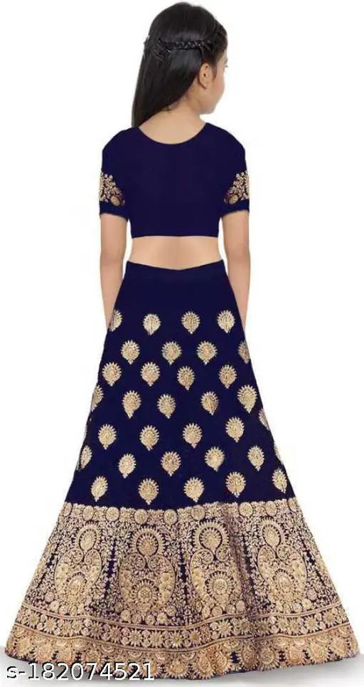 Taffeta silk embroidered lehenga choli for kids, vibrant colors on 5-6 years old doll